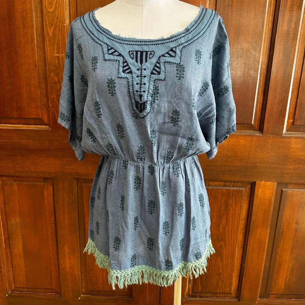 Free People Blue Coverup with Fringe